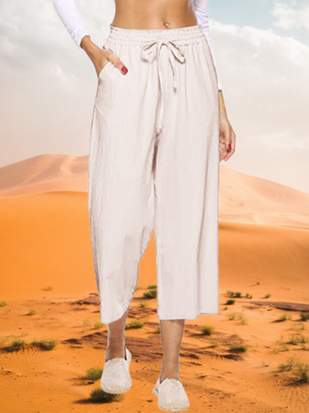 Women's Breathable and Comfortable Plain Loose Elastic Nine-point Pants, Pants, color:Apricot|size:XXL, JustFashionNow