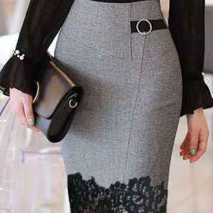 Elegant Plain Regular Fit Lace Edge Skirt, Skirts, color:Gray|size:XXL, Stylewe
