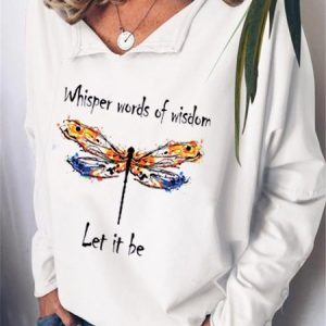 V Neck Casual Dragonfly T-Shirt, T-Shirts, color:White|size:XXL, JustFashionNow