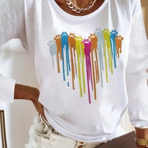 Love Dog Loose Casual Crew Neck T-Shirt, T-Shirts, color:White|size:XXL, JustFashionNow