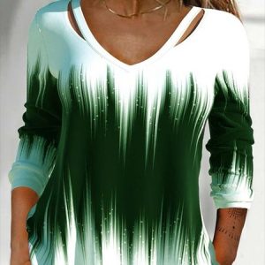 Color Block Long sleeve Casual T-Shirt Tunic, Shirts & Blouses, color:Green|size:XXL, JustFashionNow