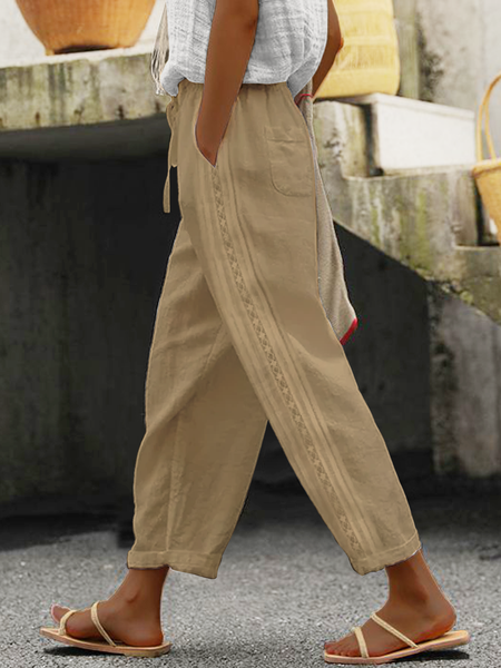JFN Cotton Casual Plain Loose Pant, JustFashionNow Pants, color:Khaki|size:XXL,