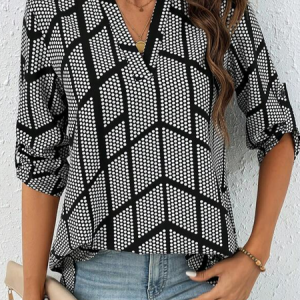 Loose Casual Shirt Collar Blouse, Shirts & Blouses, color:Black|size:XXL, JustFashionNow