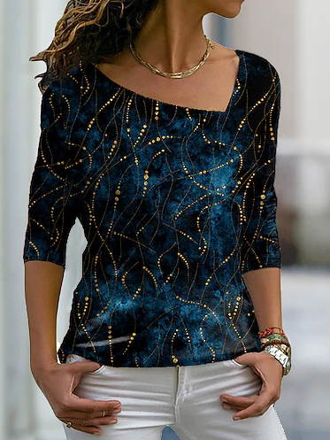 JFN Asymmetrical V Neck Glitters Daily T-Shirt/Tee, T-Shirts, color:Purplish blue|size:3XL, JustFashionNow