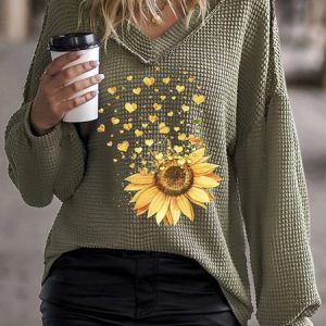 V Neck Valentine's Day Casual Sweatshirt, Sweatshirts & Hoodies, color:Green|size:XXL, JustFashionNow