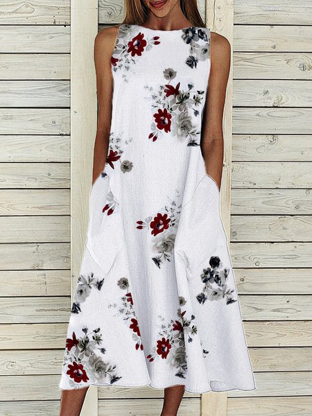 JFN Boatneck Floral Casual Midi Dress, Casual Dresses, color:White|size:XXL, JustFashionNow