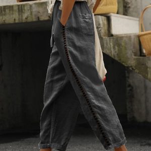Loose Casual Drawstring Plain Pants, Pants, color:Black|size:XXL, JustFashionNow
