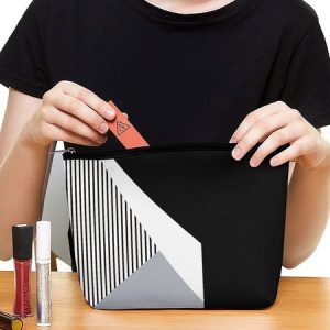 Women's Geometric Contrast Pattern PU Material Cosmetic Bag, Beauty Tools, color:As Picture|size:One-size, Noracora