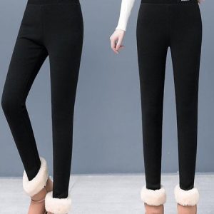 Casual Plain Natural Long Slim Fit Pants, Leggings, color:Black|size:L, Noracora