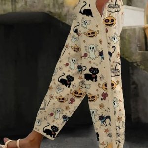 Casual Abstract Regular Fit Pants, Pants, color:Khaki|size:3XL, JustFashionNow