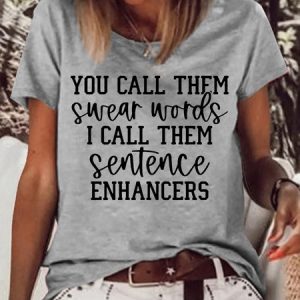 Women's Funny You Call Them Swear Words Crew Neck Letters Casual T-Shirt, color:Gray|size:3XL, Lilicloth.com
