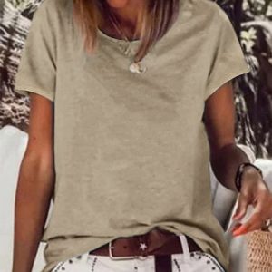 Plain Jersey Simple Loose Vintage Short Sleeve Casual Top, T-shirts, color:Gray|size:XXL, Noracora
