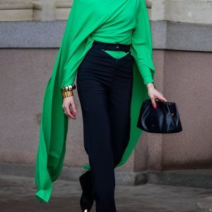 Urban Loose Long Sleeve Plain Asymmetrical  Shirt, Blouses and Shirts, color:Green|size:XXL, Stylewe