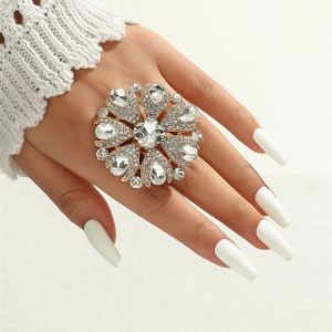 Luxury Party Rhinestone Flower Ring, Rings, color:As Picture|size:One-size, Stylewe