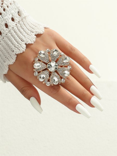 Luxury Party Rhinestone Flower Ring, Rings, color:As Picture|size:One-size, JustFashionNow