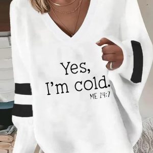 Plus size Loose Sentence Casual V Neck Sweatshirt, Sweatshirts, color:White|size:4X, JustFashionNow