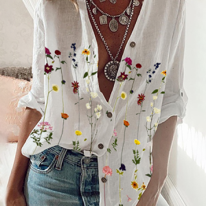 JFN Collar Floral Causal Shirt, Shirts & Blouses, color:White|size:XXL, JustFashionNow