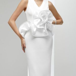 Elegant Floral Party Dress, Midi Dresses, color:White|size:XXL, Stylewe