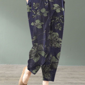 Printed Casual Pockets Pants, BOTTOM, color:Navyblue|size:4X, Noracora