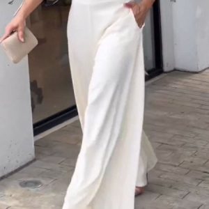 Urban Loose Plain Pants, Pants, color:White|size:XXL, JustFashionNow