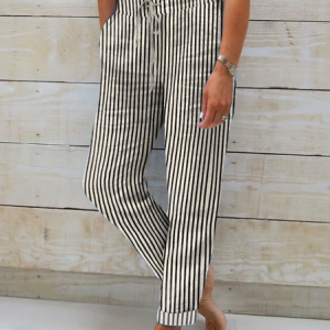 Casual Striped Loose Pants, Pants, color:Khaki|size:XXL, JustFashionNow