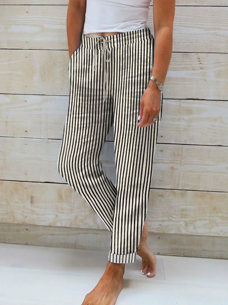 Casual Striped Loose Pants, Pants, color:Khaki|size:XXL, JustFashionNow