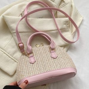 Daily Casual Handwoven Straw Messenger Bag Vacation Women's Hand Bag, Crossbody Bags, color:Pink|size:One-size, Stylewe