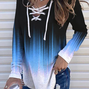 Casual Ombre V Neck Top, Shirts & Blouses, color:Blue|size:XXL, JustFashionNow