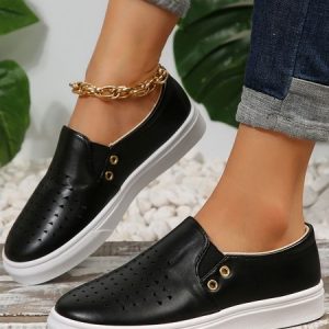 Casual Hollow Out Slip On Shoes, Flats, color:Black|size:43, JustFashionNow