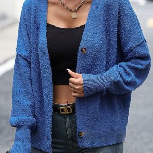 Women Plain Long Sleeve Comfy Casual Cardigan, Cardigans, color:Blue|size:XL, Noracora