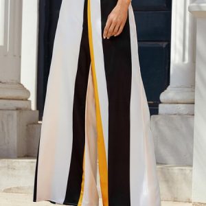 Stylewe High Waist Color Block Elegant Regular Fit Fashion Pants, Pants, color:Yellow|size:XXL, Stylewe