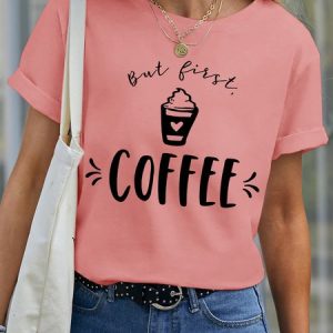 Lilicloth X Funnpaw Women's But First Coffee Pet Matching T-Shirt, color:Pink|size:XXL, Lilicloth.com