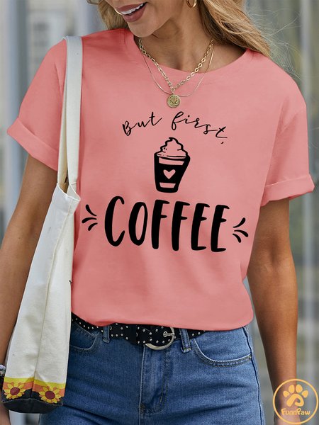 Lilicloth X Funnpaw Women's But First Coffee Pet Matching T-Shirt, color:Pink|size:XXL, Lilicloth.com