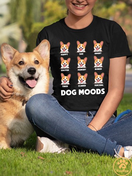 Lilicloth X Funnpaw Women's Funny Dog Mood T-Shirt, color:Black|size:L, Lilicloth.com