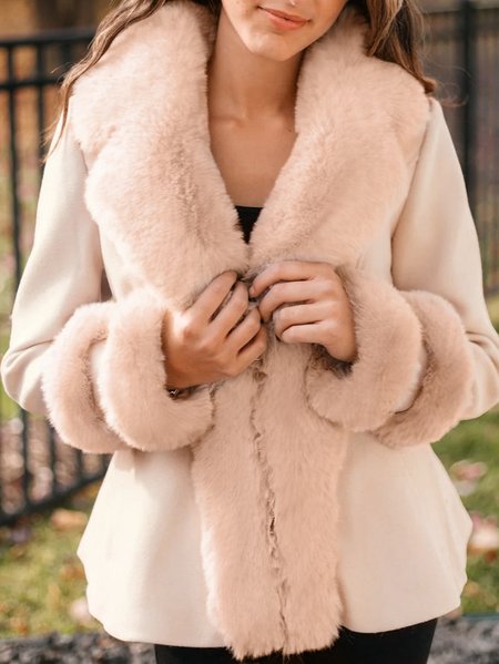 Urban Loose Cony Hair V Neck Peplum Jacket, Coats, color:Nudepink|size:XXL, JustFashionNow