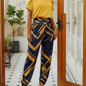 Casual Loose Geometric Two-Piece Set, Suit Set, color:Yellow|size:XXL, JustFashionNow
