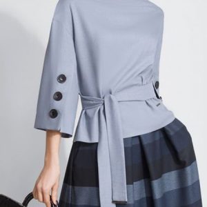 Buttoned Plain Urban Crew Neck Blouse, Blouses and Shirts, color:Gray|size:XXL, Stylewe
