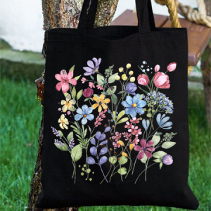 Women's wildflowers Print Shopping Tote, color:Black|size:One-size, Lilicloth.com