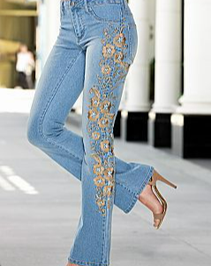 Denim Regular Fit Floral Casual Jeans, Jeans, color:Blue|size:XXL, JustFashionNow