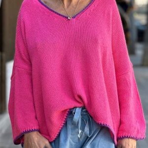 Women Wool/Knitting Plain Long Sleeve Comfy Casual Sweater, Sweaters, color:Rose Red|size:XXL, Noracora