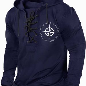 Men's Not All Those Who Wander Are Lost Casual Regular Fit Text Letters Sweatshirt, color:Deep Blue|size:S, Lilicloth.com