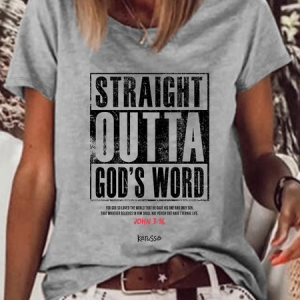 Women'd Straight Outta God's Word Casual Crew Neck T-Shirt, color:Gray|size:3XL, Lilicloth.com