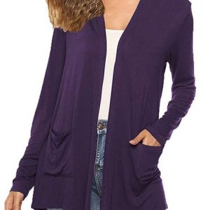 Loose Plain Casual Kimono, Kimono, color:Deep Purple|size:XXL, Noracora