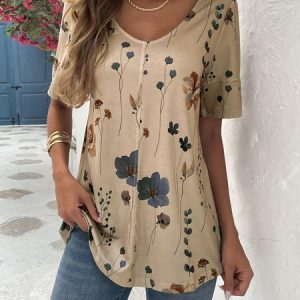 Jersey Casual Loose Floral Shirt, Blouses, color:Multicolor|size:XXL, Noracora