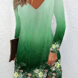 V Neck Vacation Floral Dress With No, Dresses, color:Aqua|size:3XL, JustFashionNow