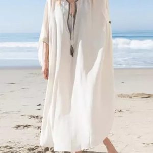 Casual Plain Hollow Out V Neck Coverup, swimwear>>Cover Ups, color:White|size:One-size, JustFashionNow