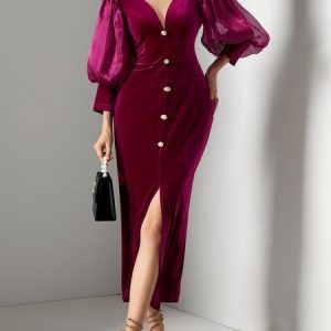 Party Plain Wedding Guest Dress, Maxi Dresses, color:Deep Pink|size:XXL, Stylewe