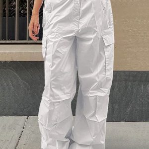 Casual Plain Regular Fit Cargo Pants, Pants, color:White|size:XXL, JustFashionNow