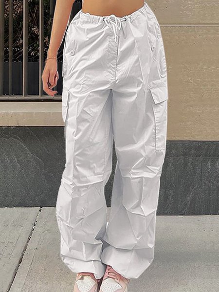 Casual Plain Regular Fit Cargo Pants, Pants, color:White|size:XXL, JustFashionNow
