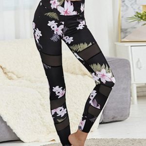 Casual Floral Natural Long Slim Fit Pants, Leggings, color:Black|size:XXL, Noracora
